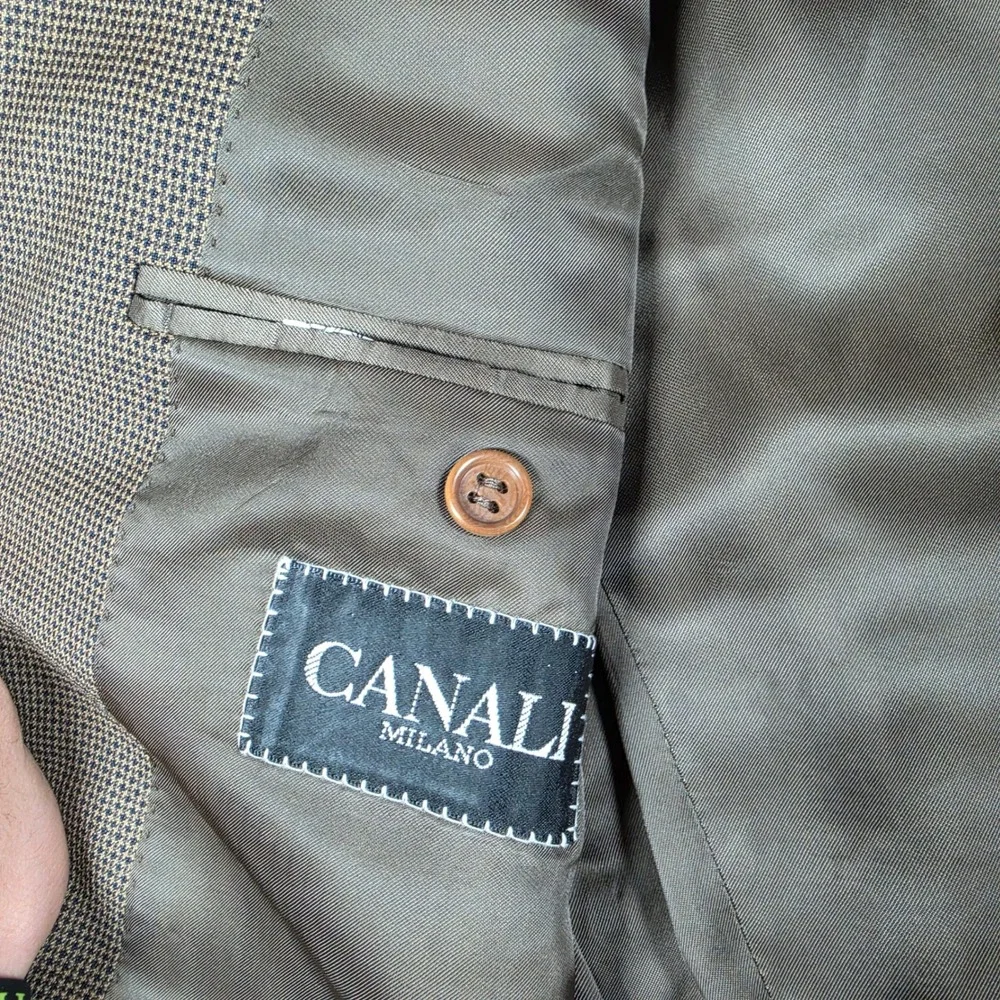 Canali Milano Full Suit Men 48(38) Brown Wool Micro-check 2-Button Pleated 32x29